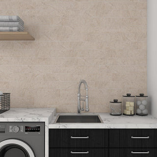 Gray Beige - 4x20 Limestone Raked Patterned Marble-Look Matte 3D-Geometric Wave Crest Limestone Tile
