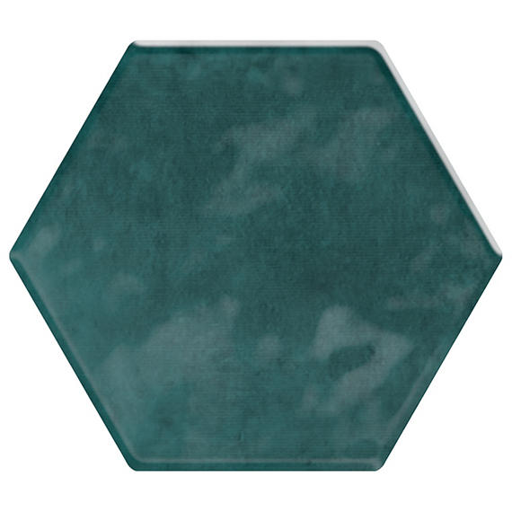 4 Mesmerist Hexagon Natural Solid-Color Glossy Undulated Glass Tile Deep Teal