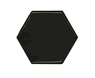 Jet Black - 4x4 Playscapes Hexagon Natural Solid-Color Glossy Undulated Ceramic Tile