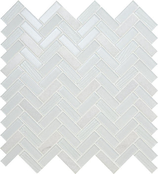 White - 12x13 2 Serentina Mosaic Mixed-Material Look Glossy Smooth Glass Tile