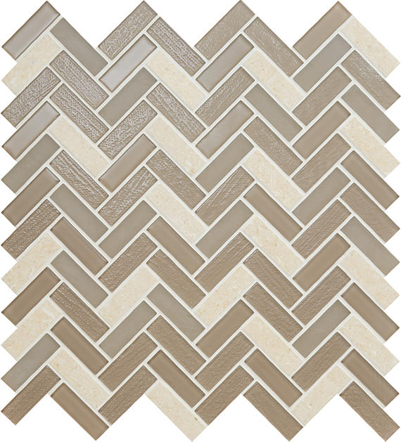 5/8x2 Serentina Mosaic Mixed-Material Look Glossy Smooth Glass Tile Beige Tan
