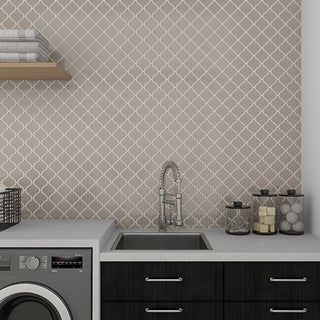 Warm Taupe - 6x6 Mythology Arabesque Natural Solid-Color Glossy Smooth Ceramic Tile