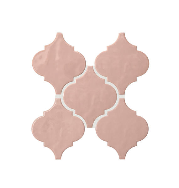 6x6 Playscapes Arabesque Natural Solid-Color Glossy Undulated Ceramic Tile Blush Pink
