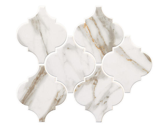 6 Marble Obsession Arabesque Mosaic Marble-Look Matte Smooth Porcelain Tile Warm Marble