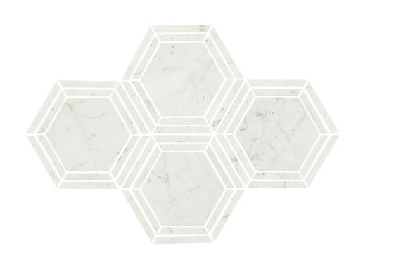 6 Marble Hexagon Framed Border Mosaic Marble-Look Polished Smooth Marble Tile White Marble