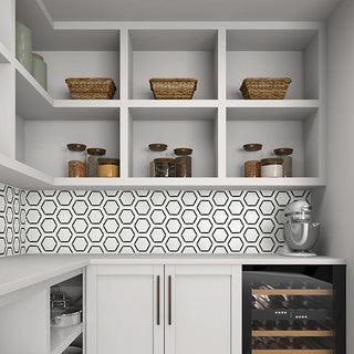 Black White - 10x12 Marble Hexagon Framed Border Mosaic Marble-Look Polished Smooth Marble Tile