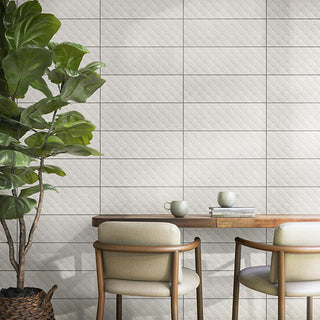 Soft White - 8x24 Visual Impressions Ellipse 3D-Geometric Diamond Natural Solid-Color Matte Smooth Ceramic Tile