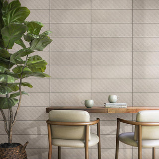 Light Beige - 8x24 Visual Impressions Ellipse 3D-Geometric Diamond Natural Solid-Color Matte Smooth Ceramic Tile