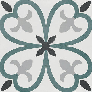 Teal Bloom - 8x8 D_segni Color Clover Trellis Petal Floral Patterned Solid-Color Matte Smooth Porcelain Tile
