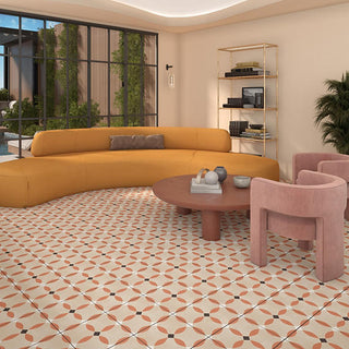 Coral Beige - 8x8 D_segni Color Encaustic Petal Floral Patterned Solid-Color Matte Smooth Porcelain Tile