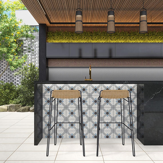 8x8 D_segni Terrazzo Lattice Patterned Encaustic-Look Matte Smooth Porcelain Tile Blue Gray