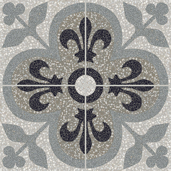 8x8 D_segni Terrazzo Petal Floral Patterned Encaustic-Look Matte Smooth Porcelain Tile Slate Gray