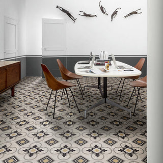 Charcoal Gray - 8x8 D_segni Terrazzo Scroll Vine Patterned Encaustic-Look Matte Smooth Porcelain Tile