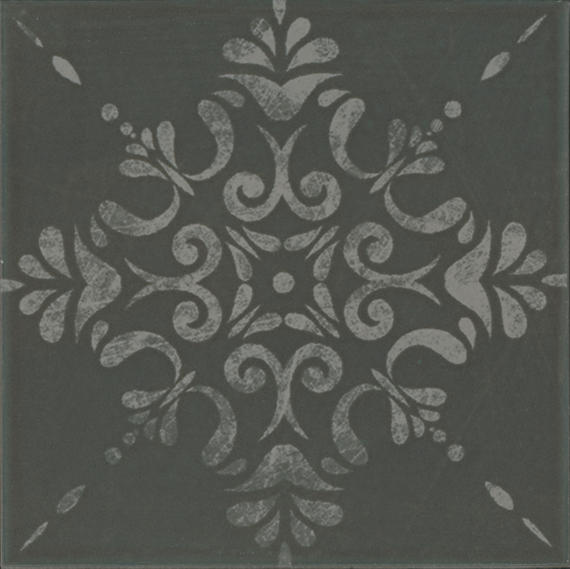 8x8 Moroccan Concrete Scroll Vine Patterned Concrete-Look Matte Smooth Porcelain Tile Dark Gray