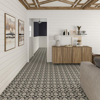 Taupe Blue - 8x8 Quartetto Diamond-Triangle Patterned Concrete-Look Matte Natural Porcelain Tile