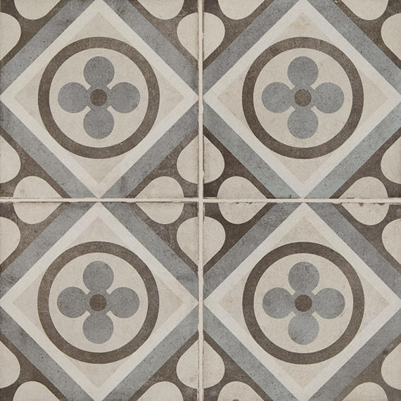 8x8 Quartetto Clover Diamond Patterned Concrete-Look Matte Natural Porcelain Tile Gray Brown