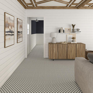 Black White - 8x8 D_segni Petal Floral Ellipse Oval Patterned Solid-Color Matte Smooth Porcelain Tile