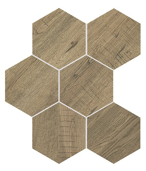 8x9 Sleigh Creek Hexagon Natural Wood-Look Matte Smooth Porcelain Tile Sandy Wood