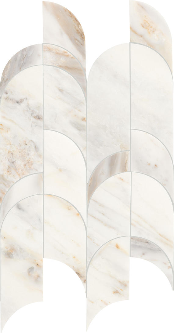 8x19 Gamma Multi-Polygon Ellipse Oval Mosaic Marble-Look Polished Smooth Stone Tile Golden White