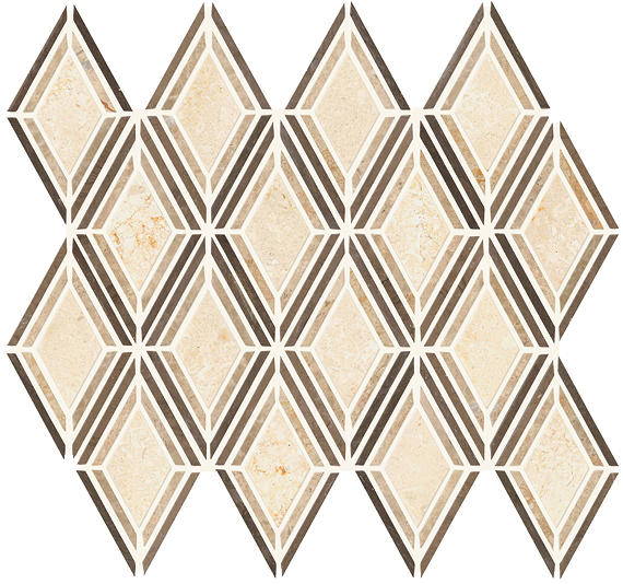 12x13 Decorative Accents Diamond Framed Border Mosaic Stone-Look Polished Smooth Marble Tile Bright Beige