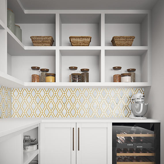 16x14 Castellina Stone Mosaics Arabesque Mosaic Mixed-Material Look Polished Smooth Stone Tile White Gold
