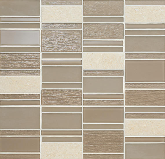 12x12 Serentina Random Pattern Stacked Mosaic Mixed-Material Look Glossy Smooth Glass Tile Beige Tan