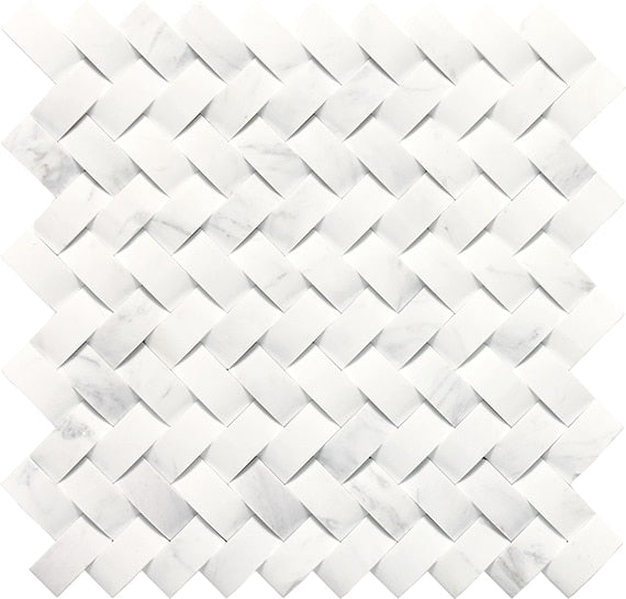 11/2x3/4 Stone A La Mod Basketweave Mosaic Stone-Look Honed Smooth Stone Tile White Marble