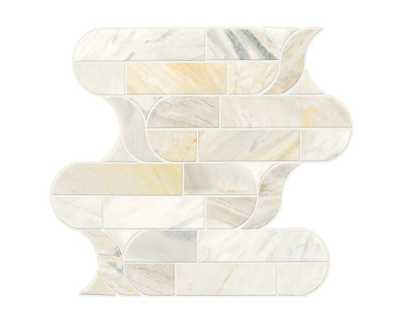 12x11 Pietra Divina Scroll Vine Abstract Pattern Mosaic Marble-Look Polished Smooth Stone Tile Ivory Gold