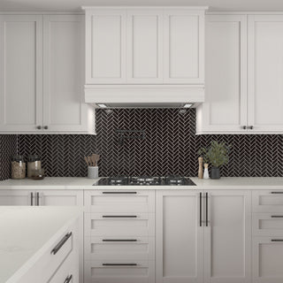 Black - 9x12 Color Wheel Mosaic Herringbone Mosaic Solid-Color Glossy Smooth Ceramic Tile