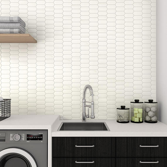 2x4 Marble Hexagon Rhomboid Mosaic Stone-Look Honed Smooth Marble Tile Pure White