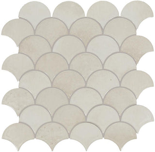 Warm Beige - 13x13 Miramo Fan Shell Mosaic Solid-Color Glossy Smooth Glass Tile