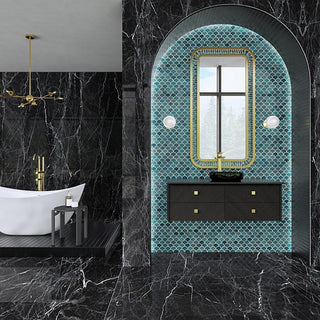 Aqua Blue - 13x13 Miramo Fan Shell Mosaic Solid-Color Glossy Smooth Glass Tile