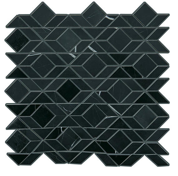 13x14 Pietra Divina Diamond Intricate Geometry Mosaic Natural-Look Honed Smooth Marble Tile Black Marble