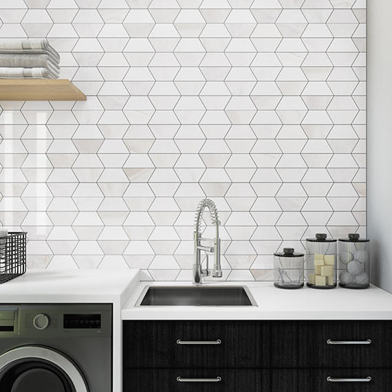 12x18 Perfit Mosaix Hexagon Mosaic Marble-Look Polished Smooth Stone Tile Soft White