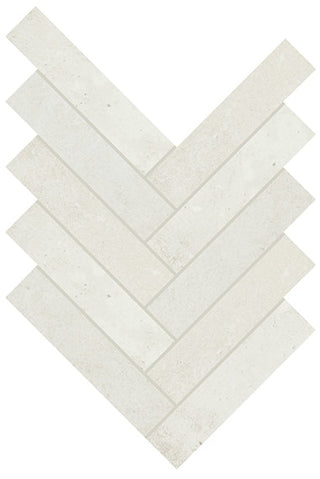 Pure White - 7x4 Rekindle Herringbone Mosaic Concrete-Look Matte Smooth Porcelain Tile