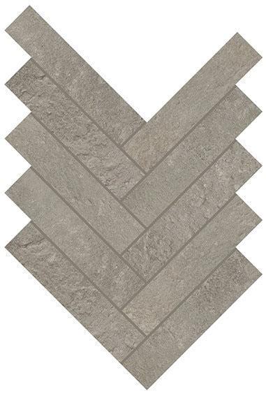2x6 Rekindle Herringbone Mosaic Concrete-Look Matte Smooth Porcelain Tile Stone Gray