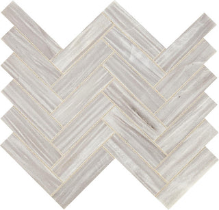 Silver Gray - 11x7 Fonte Herringbone Mosaic Marble-Look Honed Natural Marble Tile