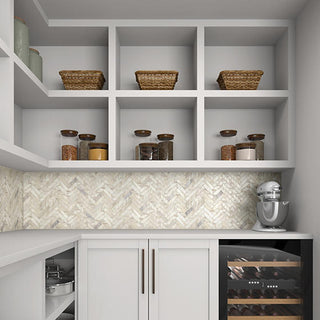 Ivory Marble - 12x12 Sublimity Herringbone Mosaic Marble-Look Honed Natural Marble Tile