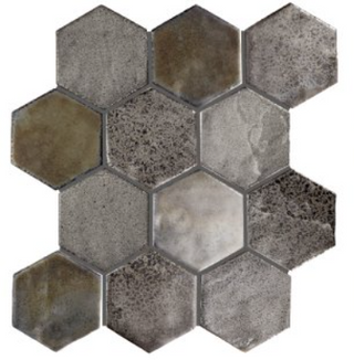 Cool Slate - 2x10 Empyrean Hexagon Random Pattern Mosaic Metallic-Look Glossy Smooth Ceramic Tile