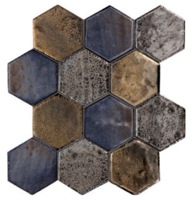 2x10 Empyrean Hexagon Random Pattern Mosaic Metallic-Look Glossy Smooth Ceramic Tile