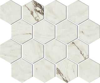Cream White - 14x12 Foyer Hexagon Mosaic Marble-Look Matte Smooth Porcelain Tile
