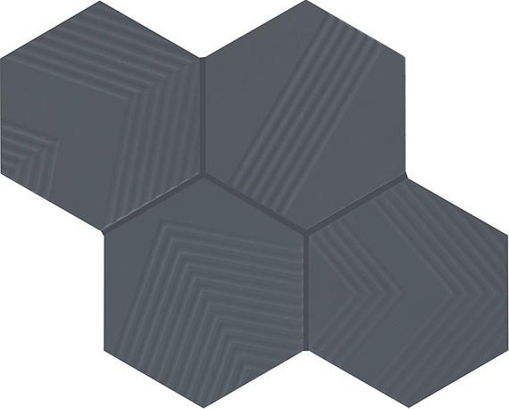 4 Rhyme And Reason Hexagon Natural Solid-Color Matte Rippled Ceramic Tile Deep Blue