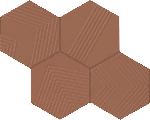 4 Rhyme And Reason Hexagon Natural Solid-Color Matte Rippled Ceramic Tile Orange Brown