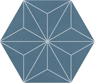 Slate Blue - 8x9 Scrapbook Hexagon Star Intricate Geometry Natural Encaustic-Look Matte Smooth Porcelain Tile