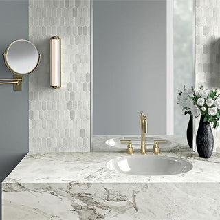 Pearl White - 11x13 Marble Arabesque Light Veining Mosaic Marble-Look Polished Smooth Marble Tile