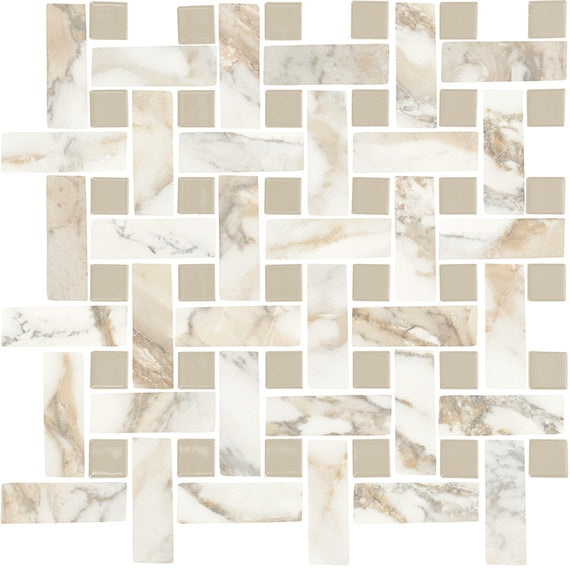 13x13 Divinium Basketweave Mosaic Marble-Look Matte Smooth Porcelain Tile