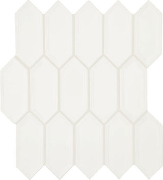 Pure White - 12x11 Luminique Picket Framed Mosaic Solid-Color Glossy Embossed Ceramic Tile