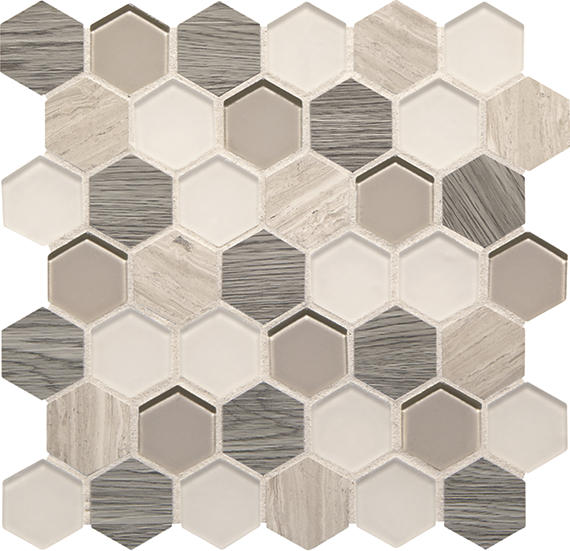 11x11 Idyllic Blends Hexagon Honeycomb Mosaic Mixed-Color Glossy Smooth Glass Tile