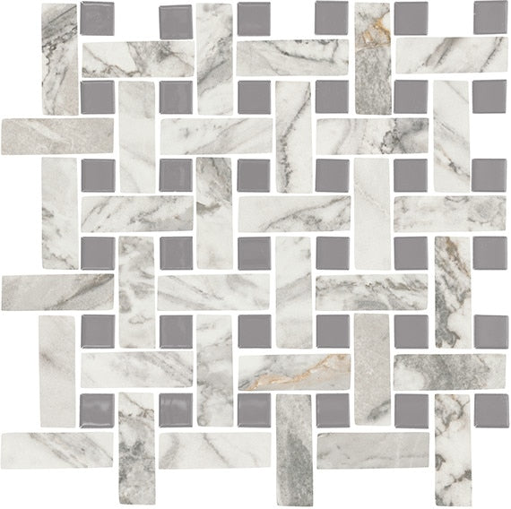 13x13 Divinium Basketweave Mosaic Marble-Look Matte Smooth Porcelain Tile