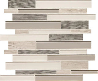 Misty Gray - 12x14 Idyllic Blends Random Pattern Linear Mosaic Mixed-Material Glossy Smooth Glass Tile